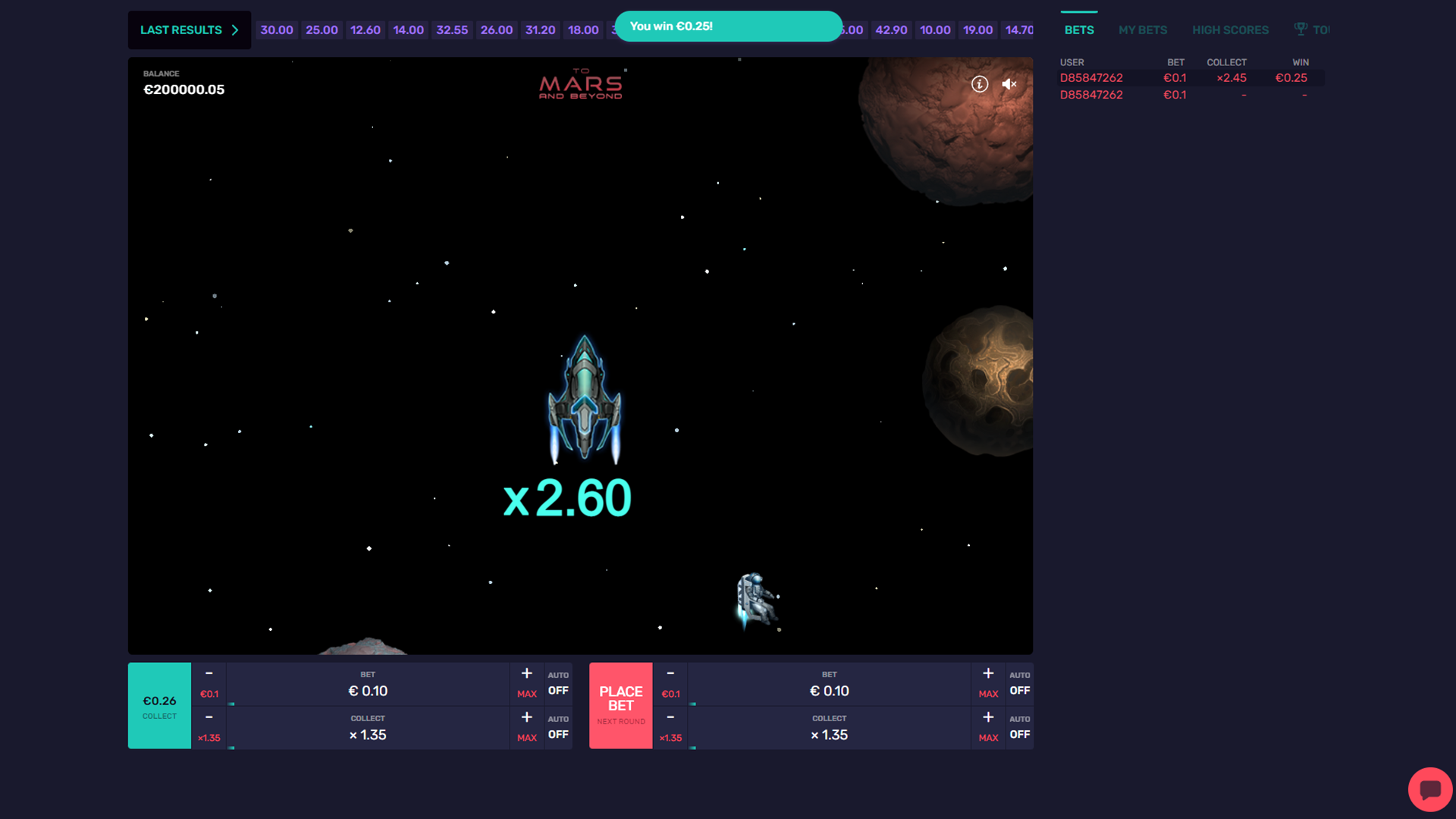 To Mars And Beyond slot interface